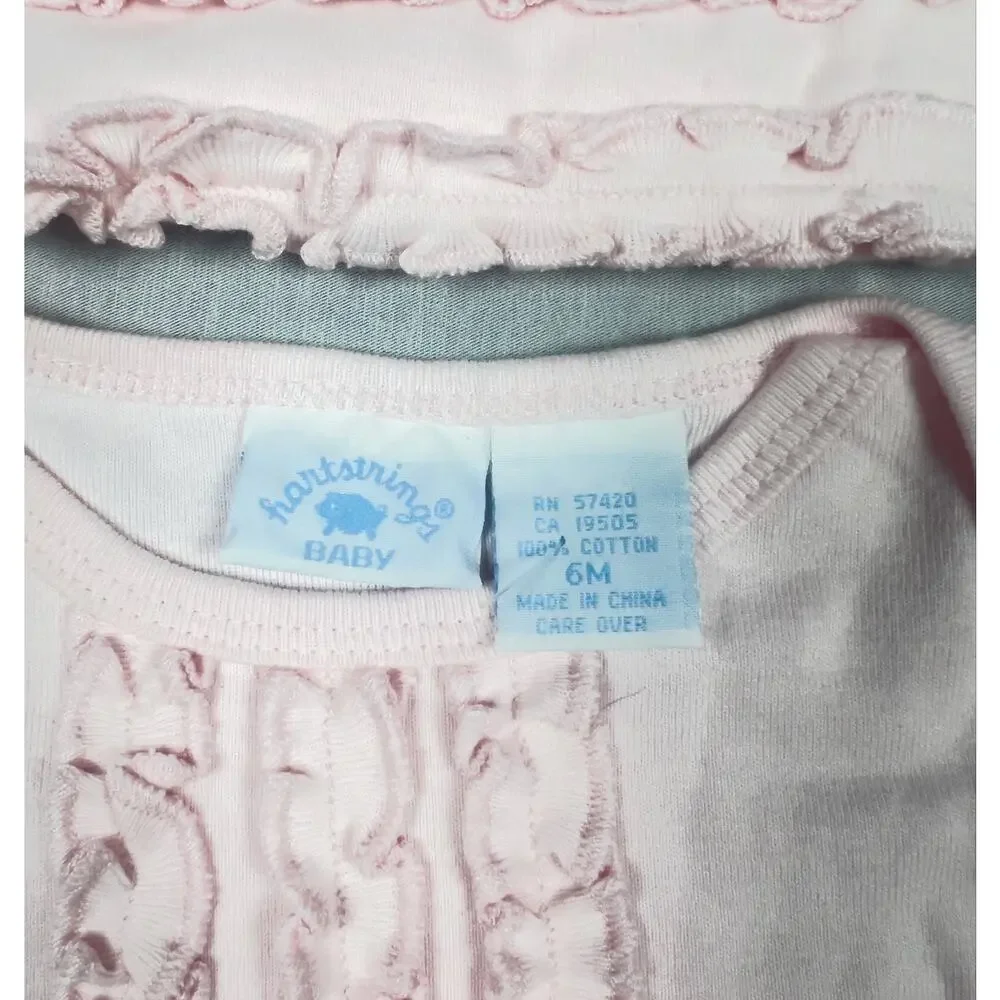 Hartstrings Baby Pink Ruffle Romper & Hat Set 6M Cotton NWOT Vintage Girl READ